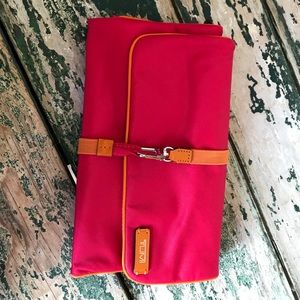 Tumi Jewelry Roll Cosmetic Bag NWT Pink Orange